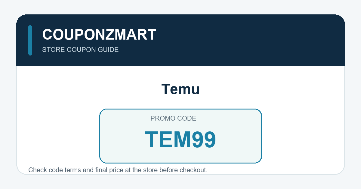 كود خصم Temu - Coupons (TEM99) بطاقة كود خصم Temu TEM99